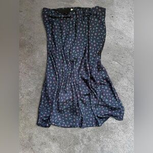 LOFT Navy Blue silk Skirt with Floral Accents